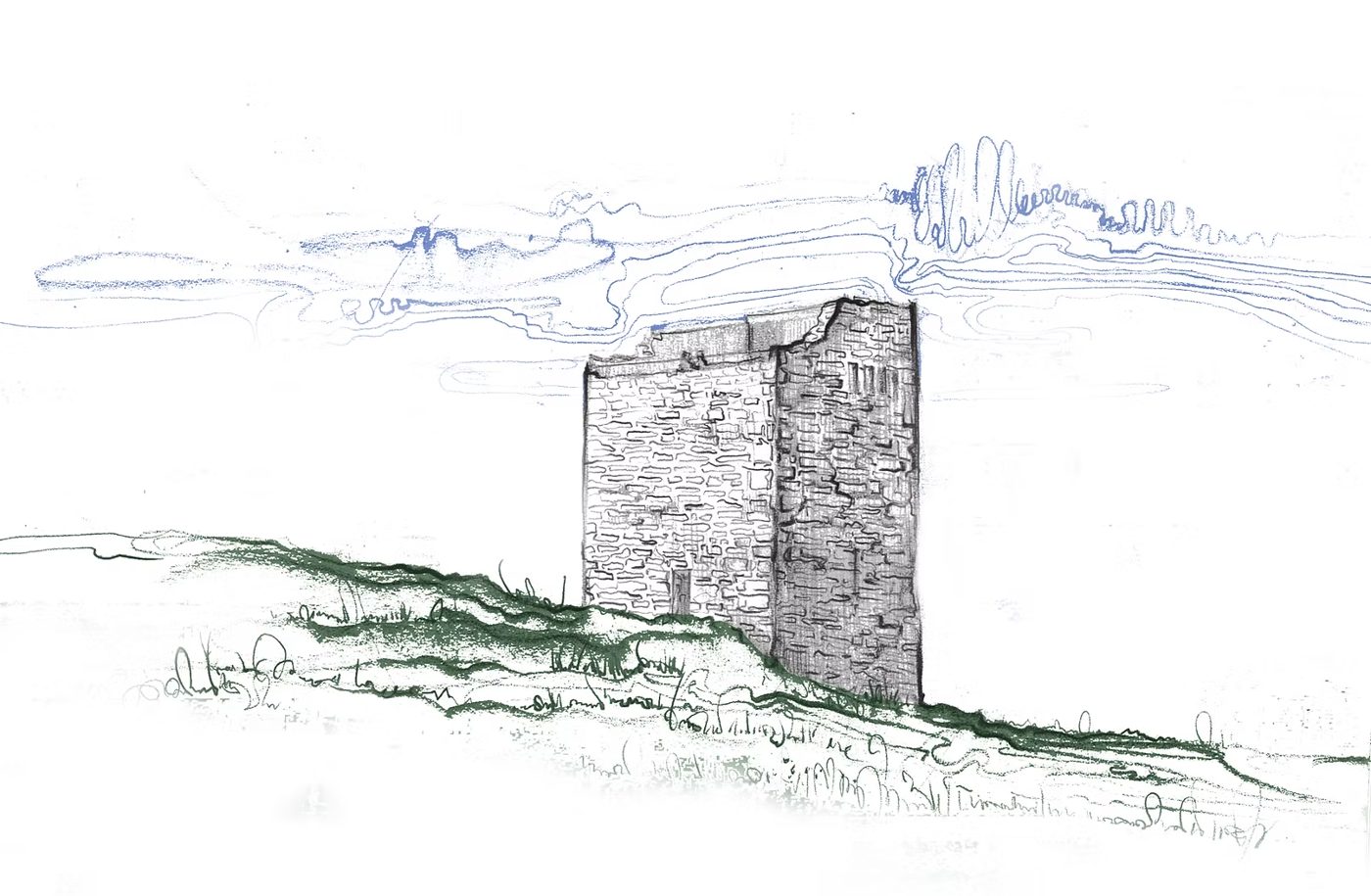 Sketch of Rincolisky Castle on the cliff